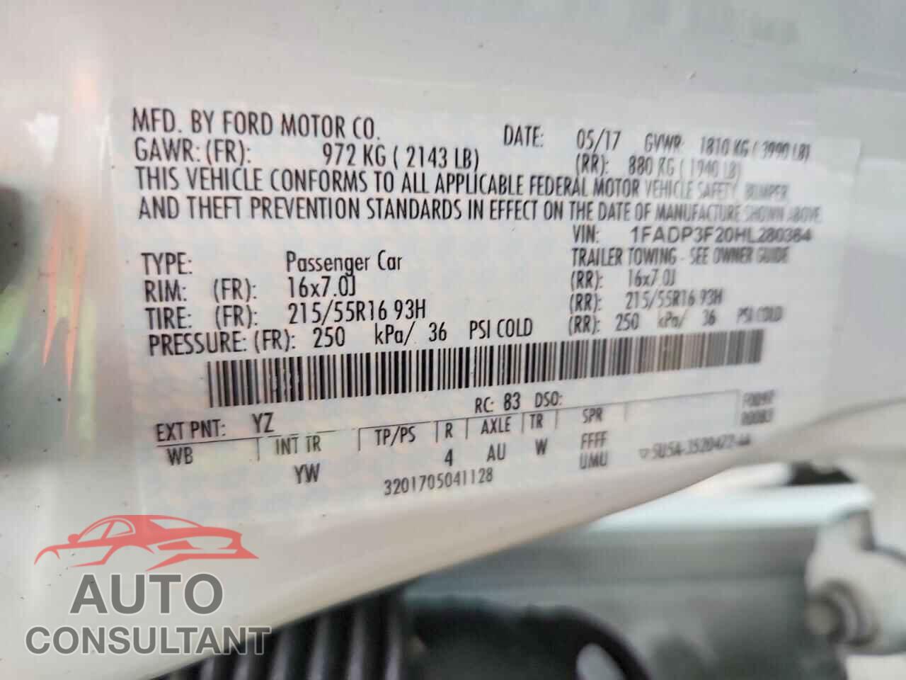 FORD FOCUS 2017 - 1FADP3F20HL280364