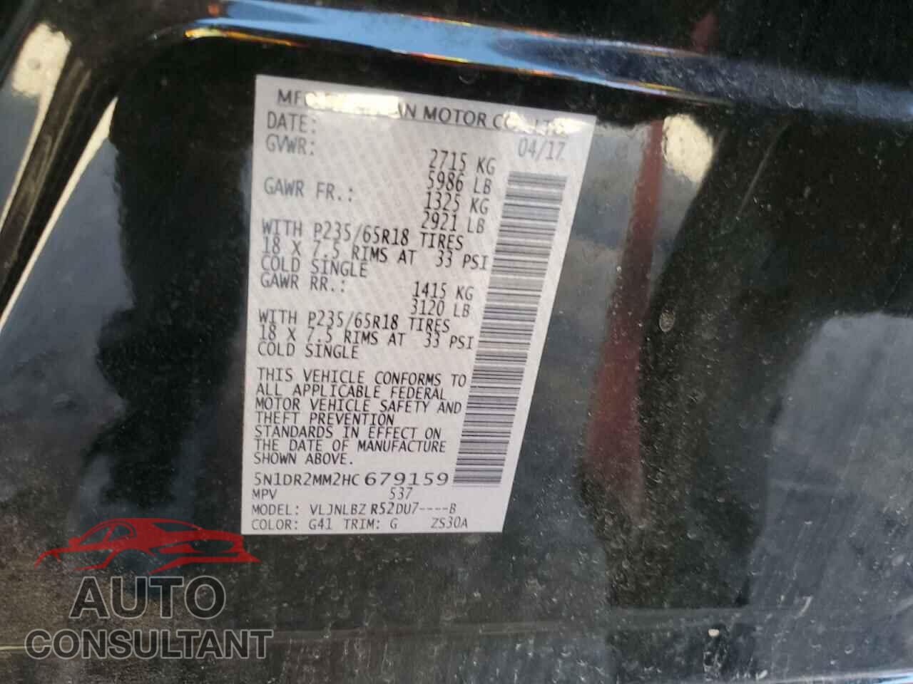 NISSAN PATHFINDER 2017 - 5N1DR2MM2HC679159