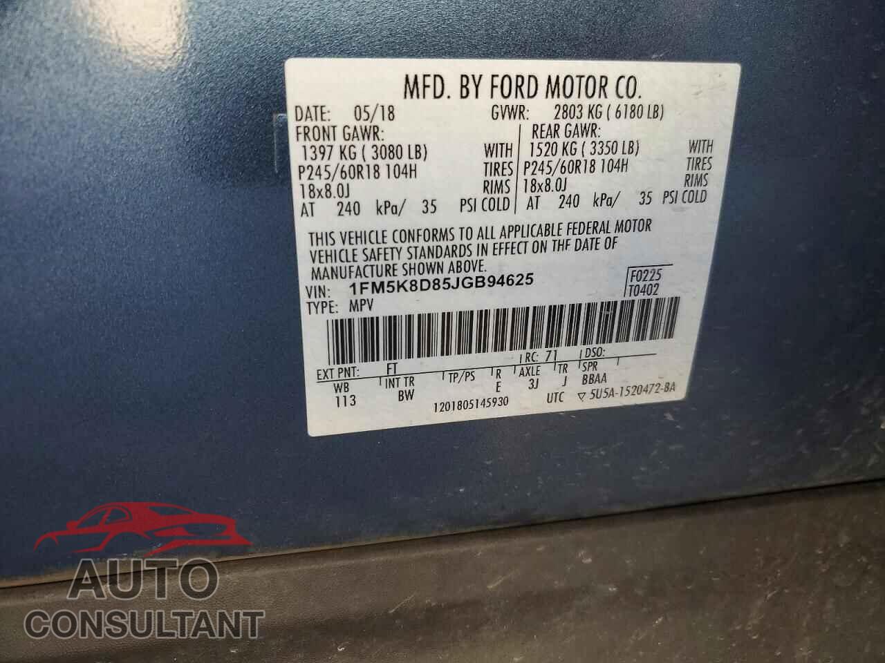 FORD EXPLORER 2018 - 1FM5K8D85JGB94625