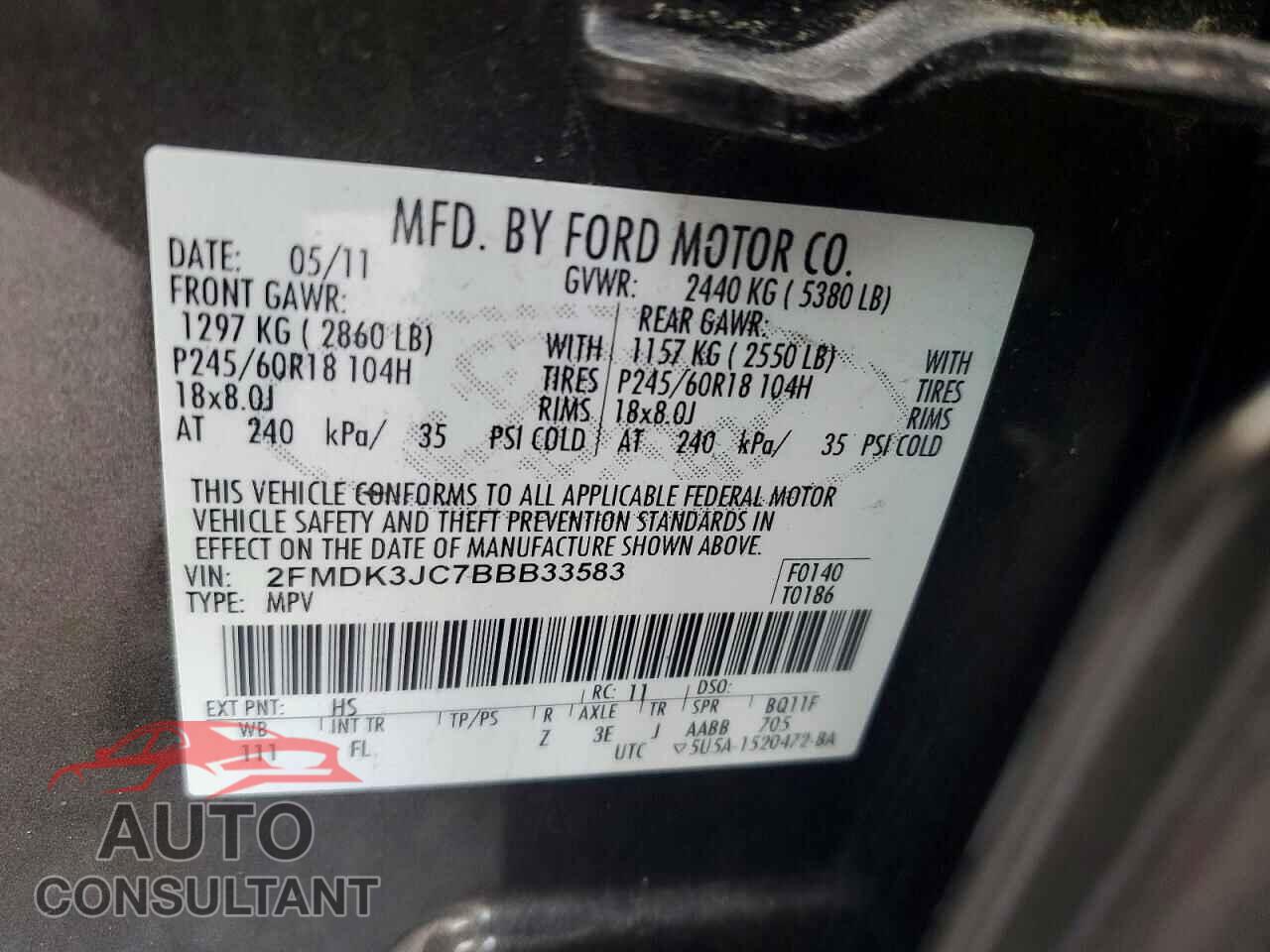 FORD EDGE 2011 - 2FMDK3JC7BBB33583