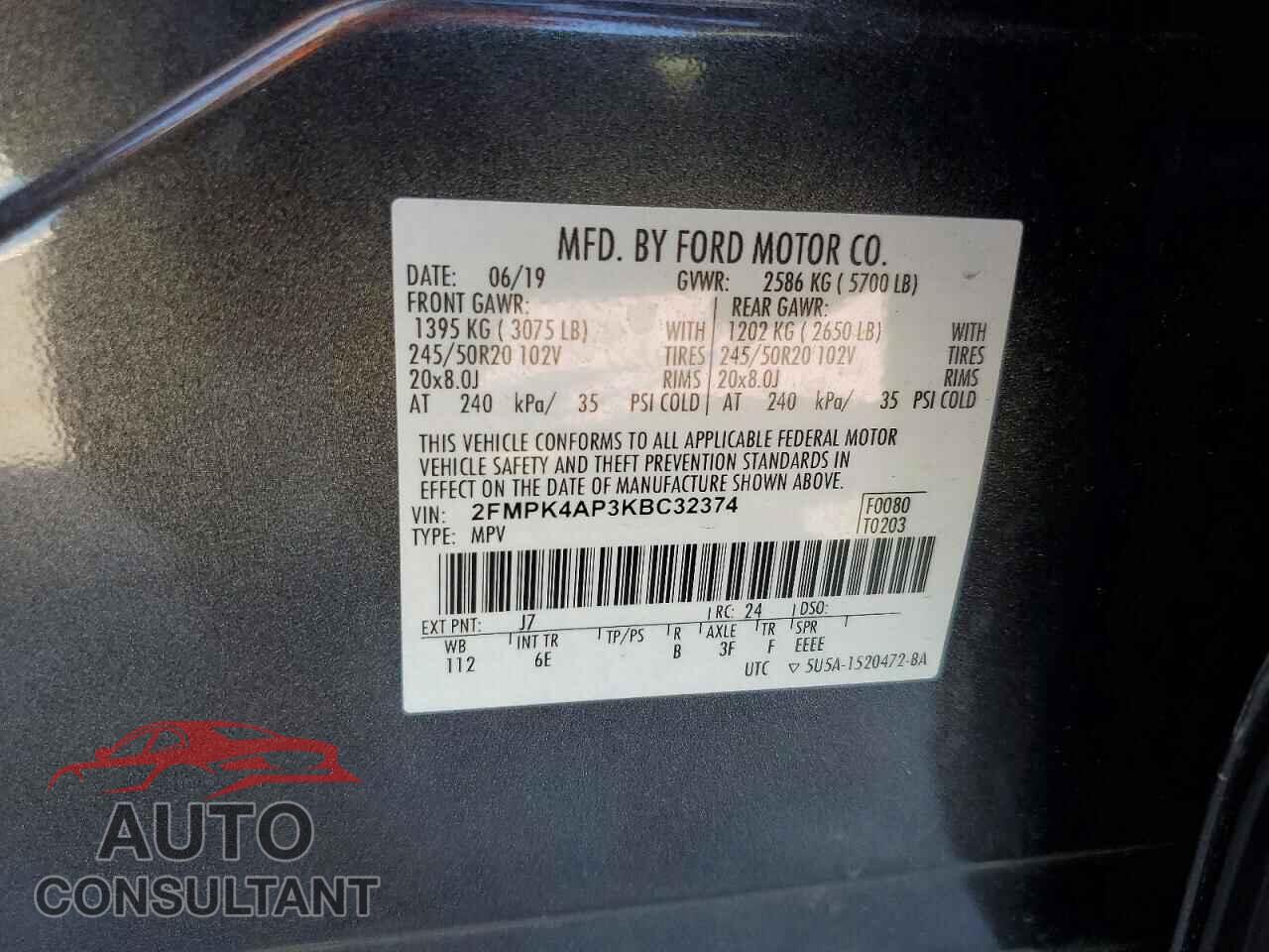 FORD EDGE 2019 - 2FMPK4AP3KBC32374