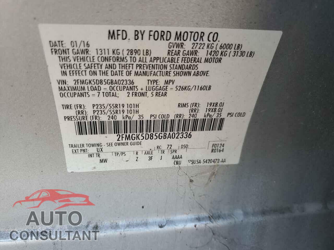 FORD FLEX 2016 - 2FMGK5D85GBA02336