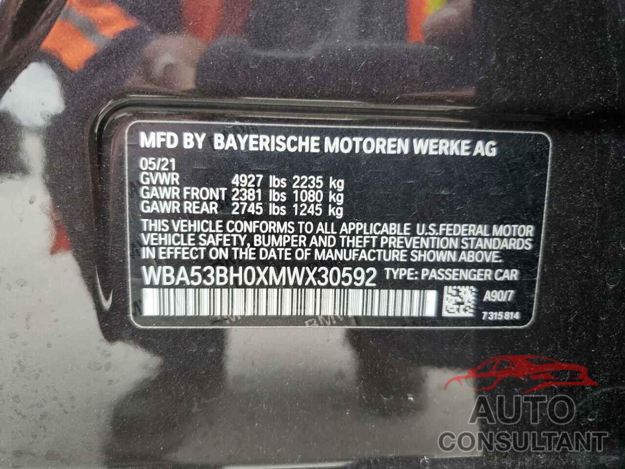 BMW 5 SERIES 2021 - WBA53BH0XMWX30592