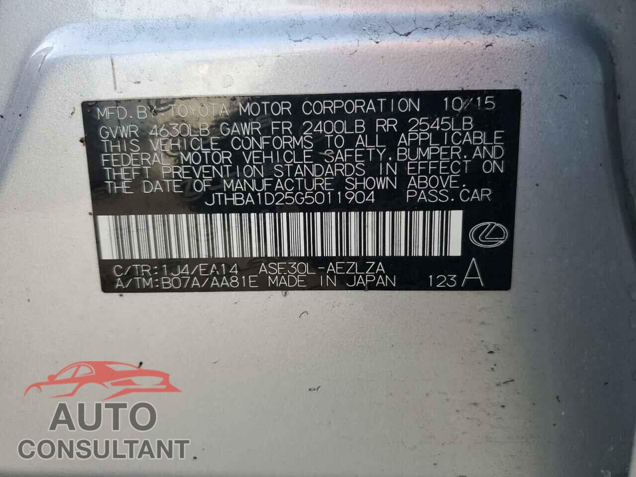LEXUS IS 2016 - JTHBA1D25G5011904