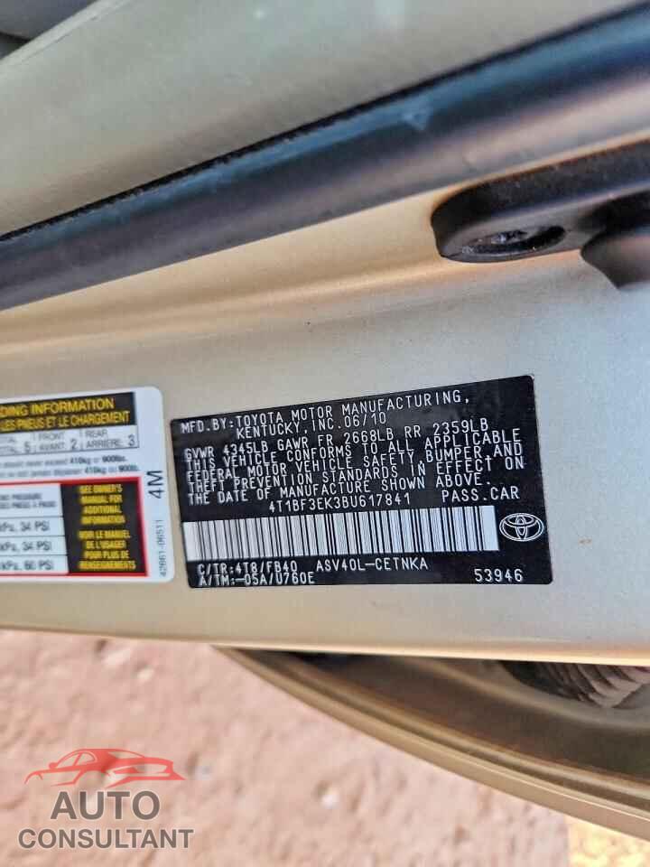 TOYOTA CAMRY 2011 - 4T1BF3EK3BU617841