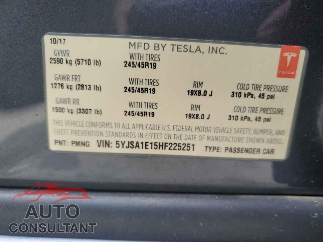 TESLA MODEL S 2017 - 5YJSA1E15HF225251