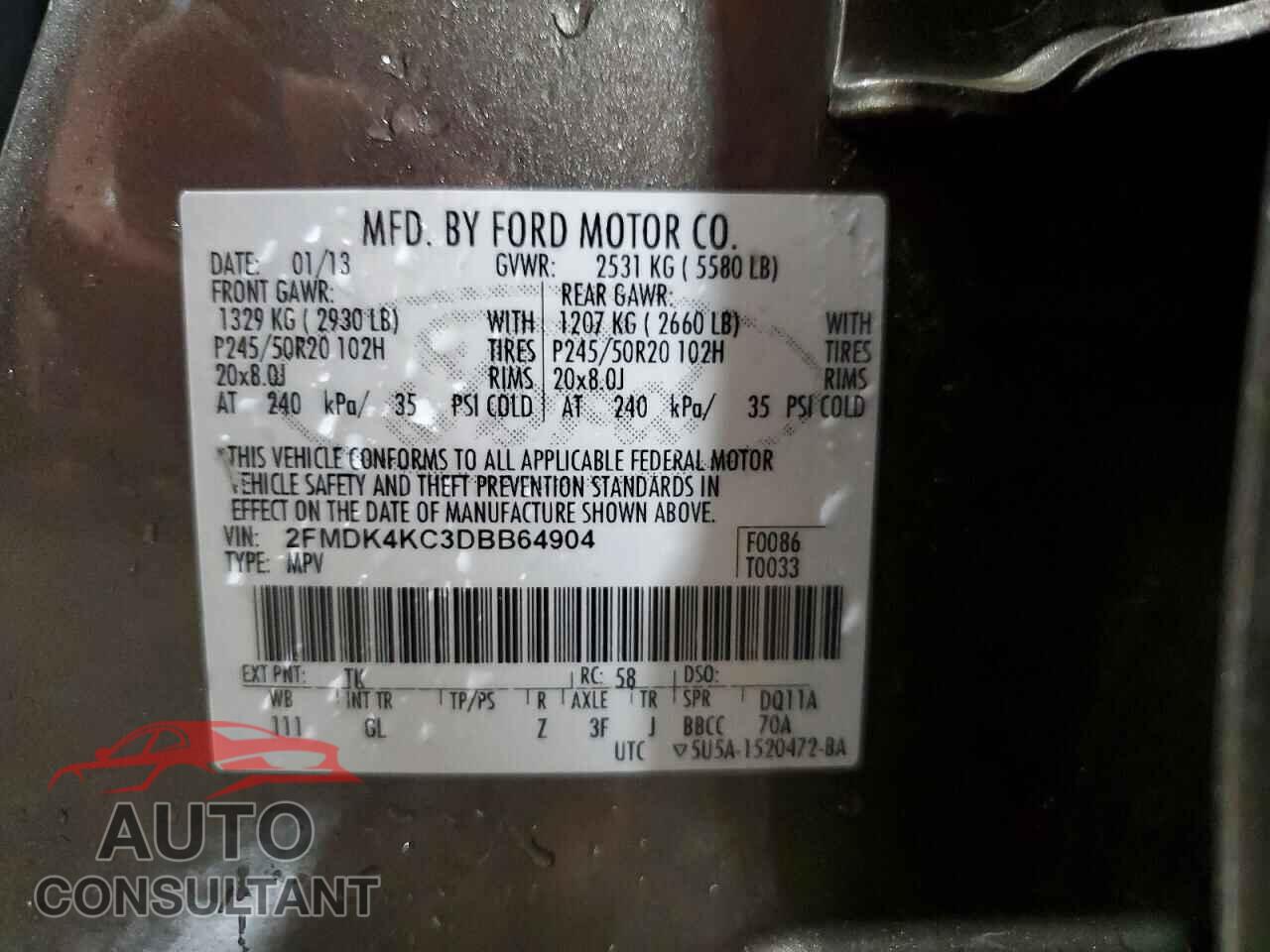 FORD EDGE 2013 - 2FMDK4KC3DBB64904