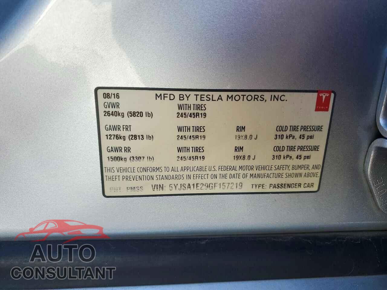 TESLA MODEL S 2016 - 5YJSA1E29GF157219