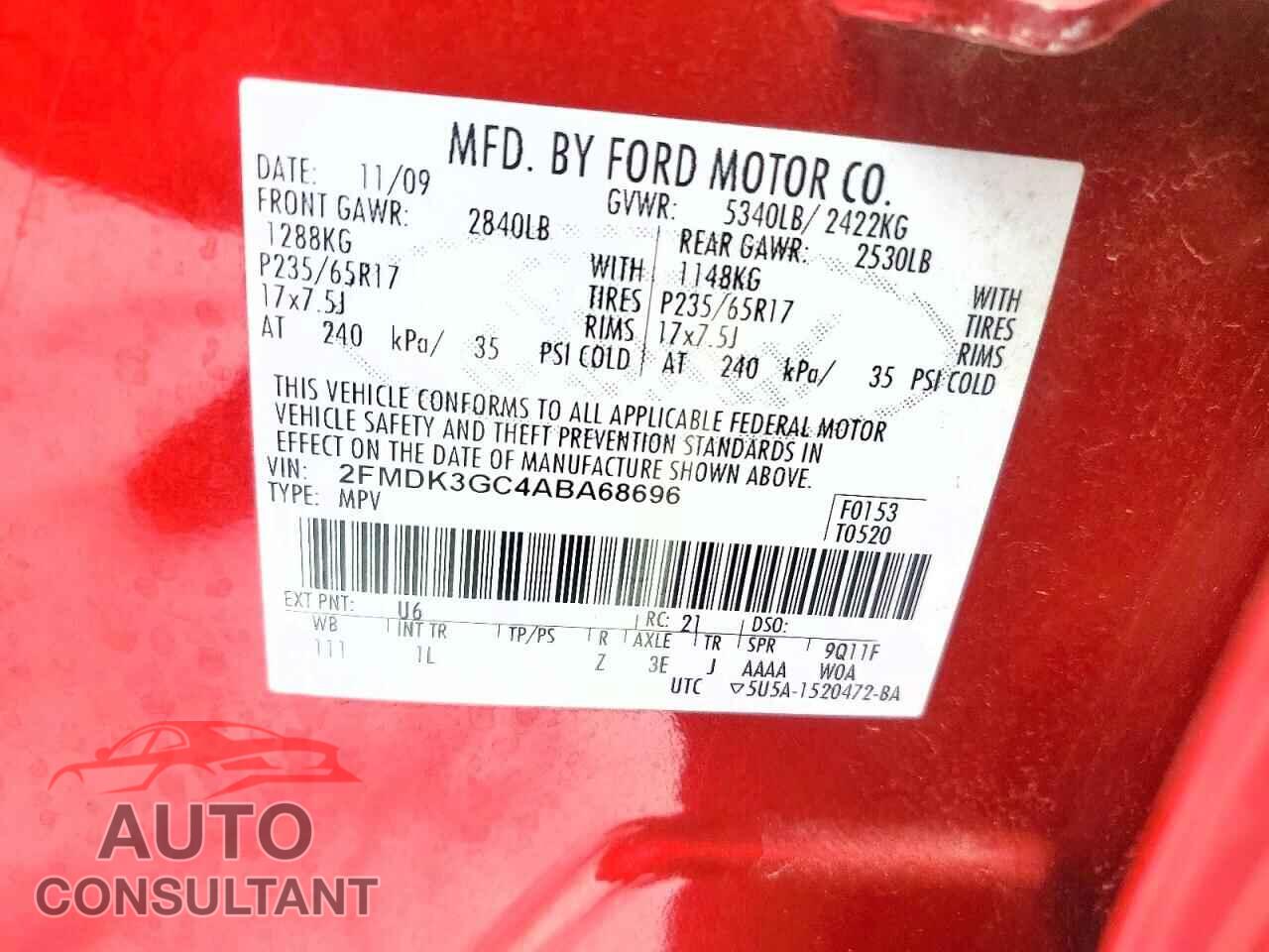 FORD EDGE 2010 - 2FMDK3GC4ABA68696