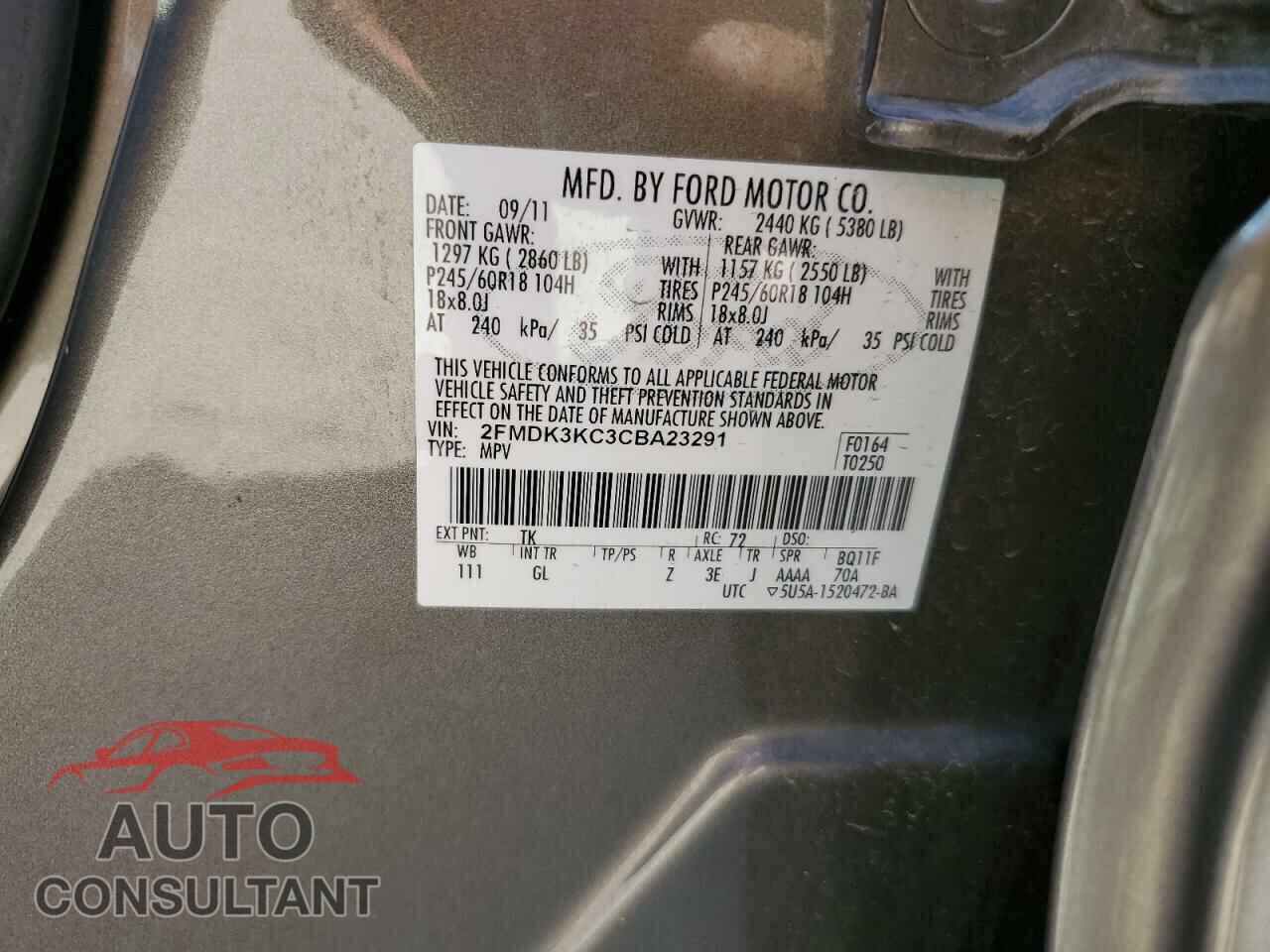 FORD EDGE 2012 - 2FMDK3KC3CBA23291