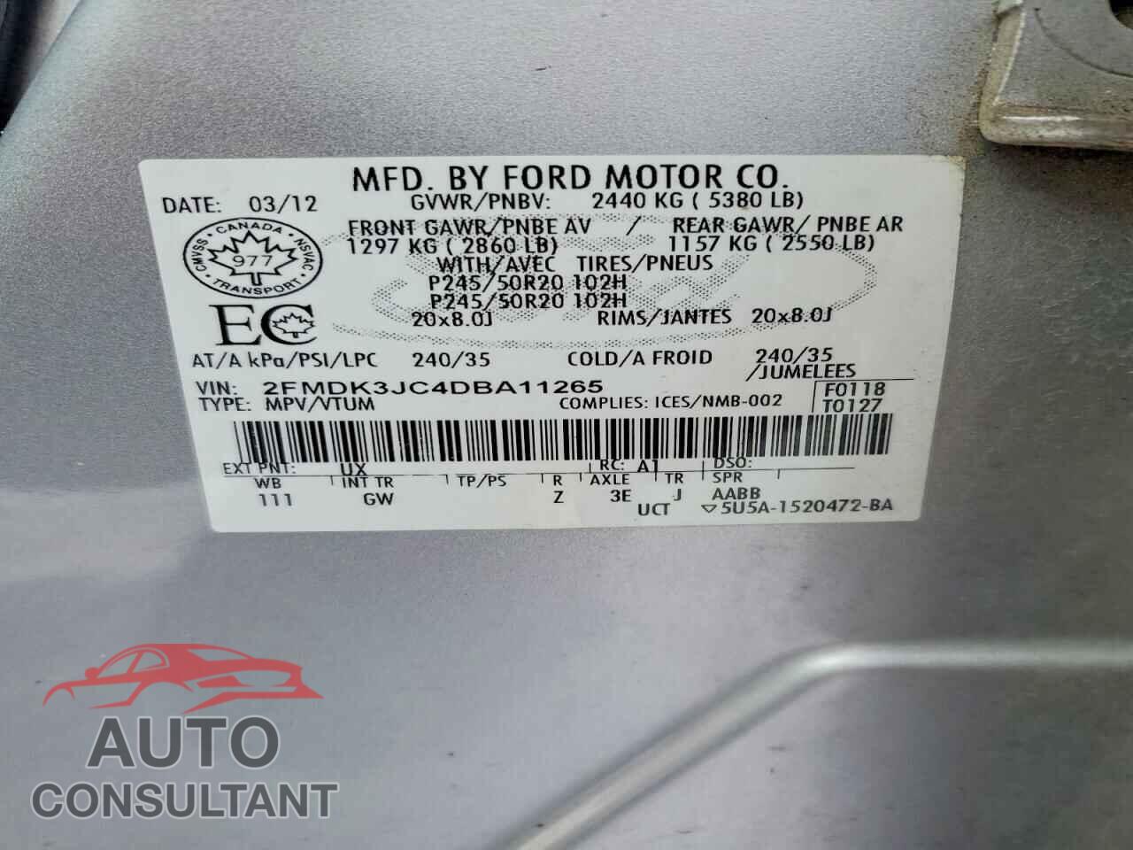 FORD EDGE 2013 - 2FMDK3JC4DBA11265