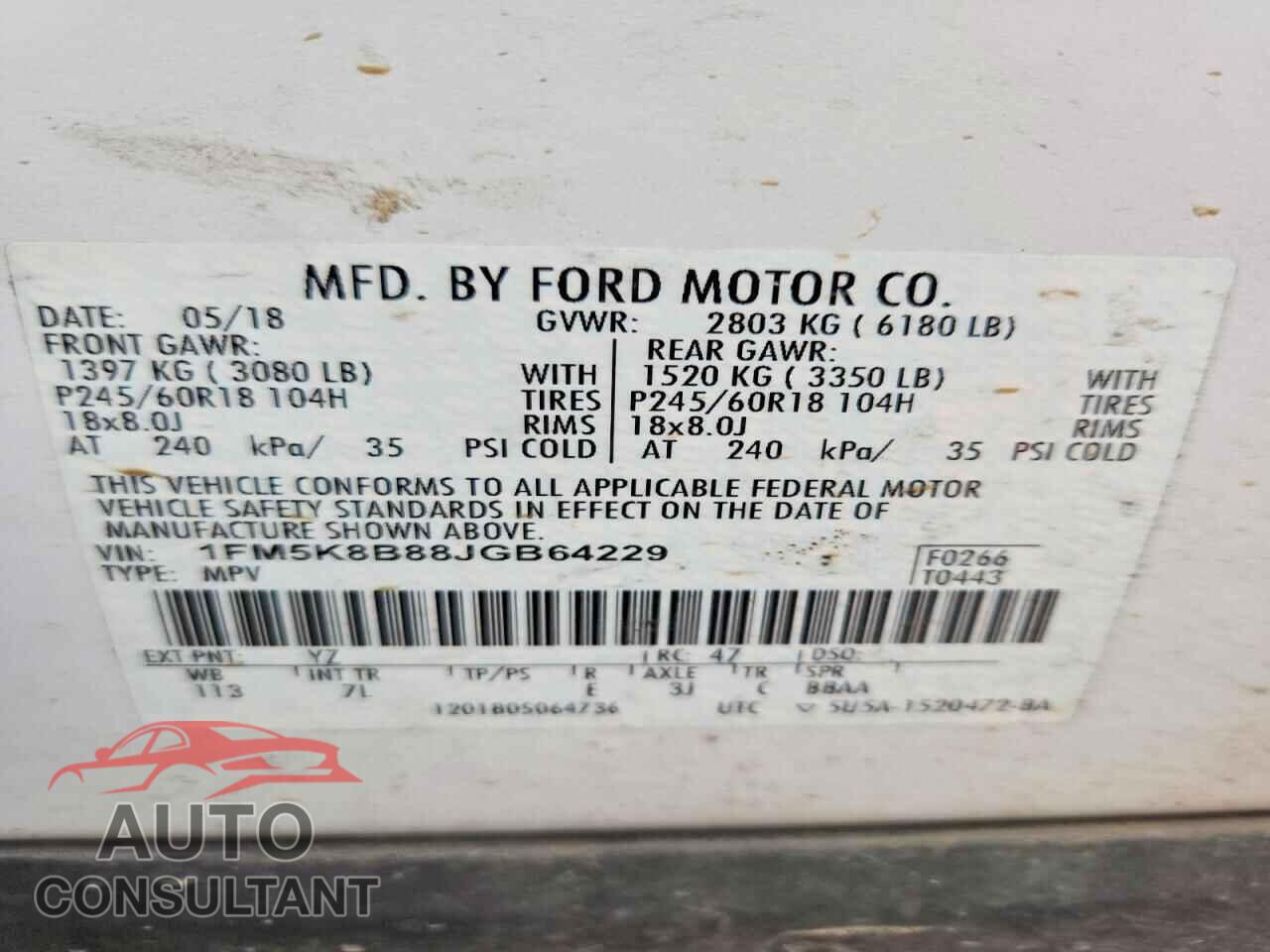 FORD EXPLORER 2018 - 1FM5K8B88JGB64229