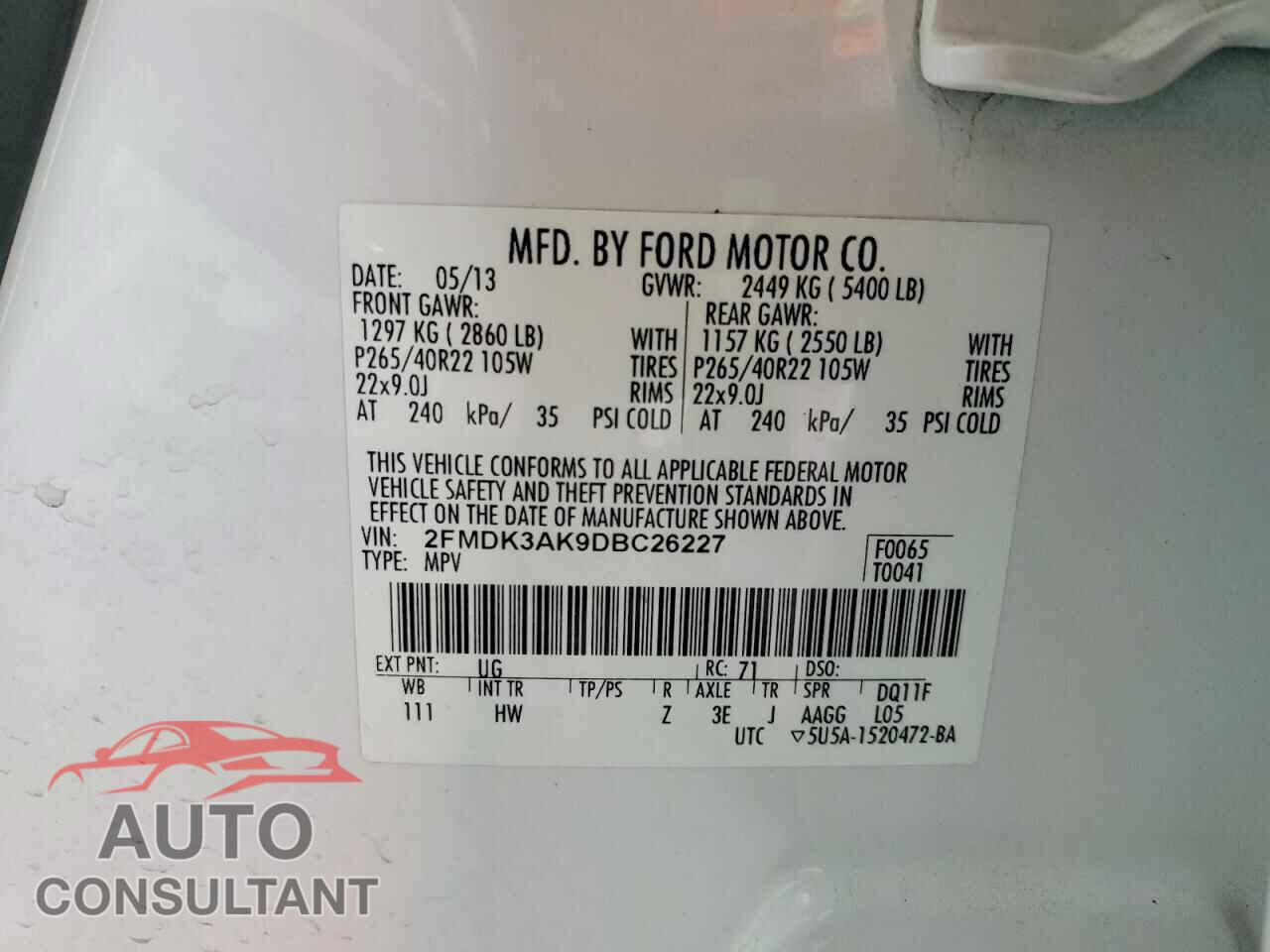 FORD EDGE 2013 - 2FMDK3AK9DBC26227