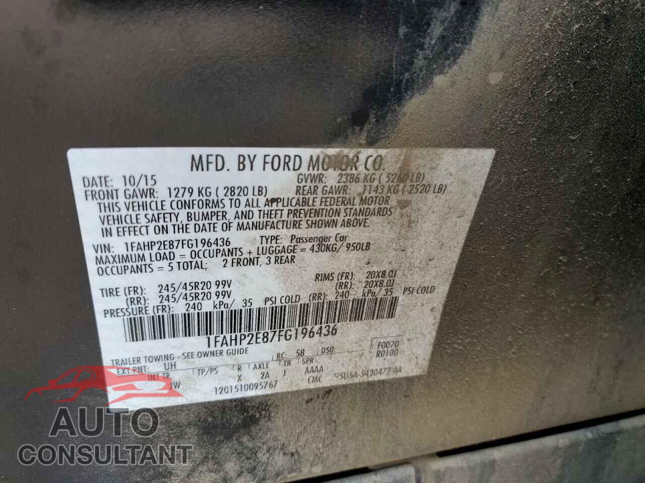 FORD TAURUS 2015 - 1FAHP2E87FG196436