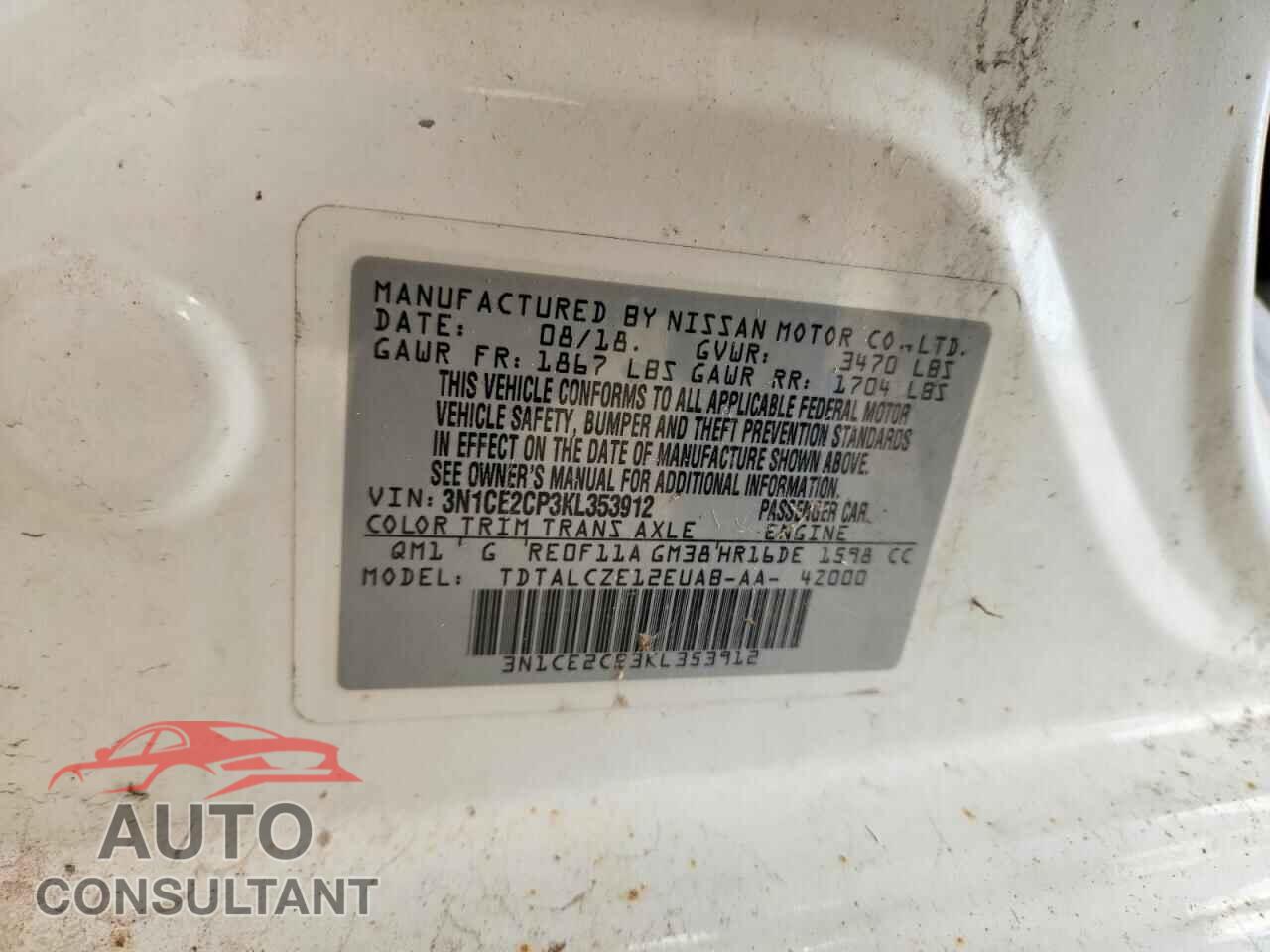NISSAN VERSA 2019 - 3N1CE2CP3KL353912