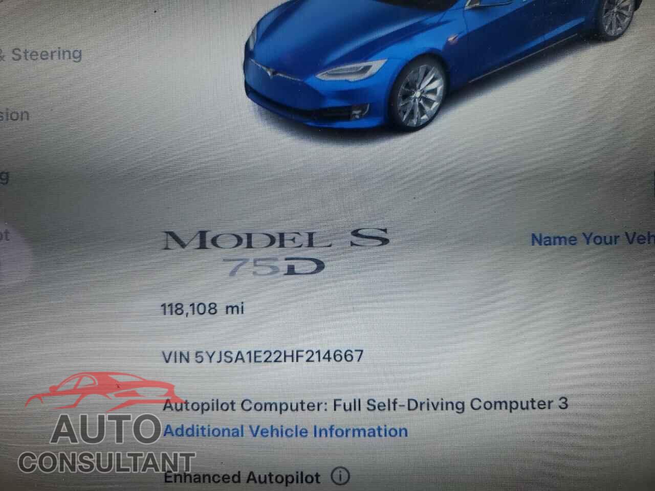 TESLA MODEL S 2017 - 5YJSA1E22HF214667