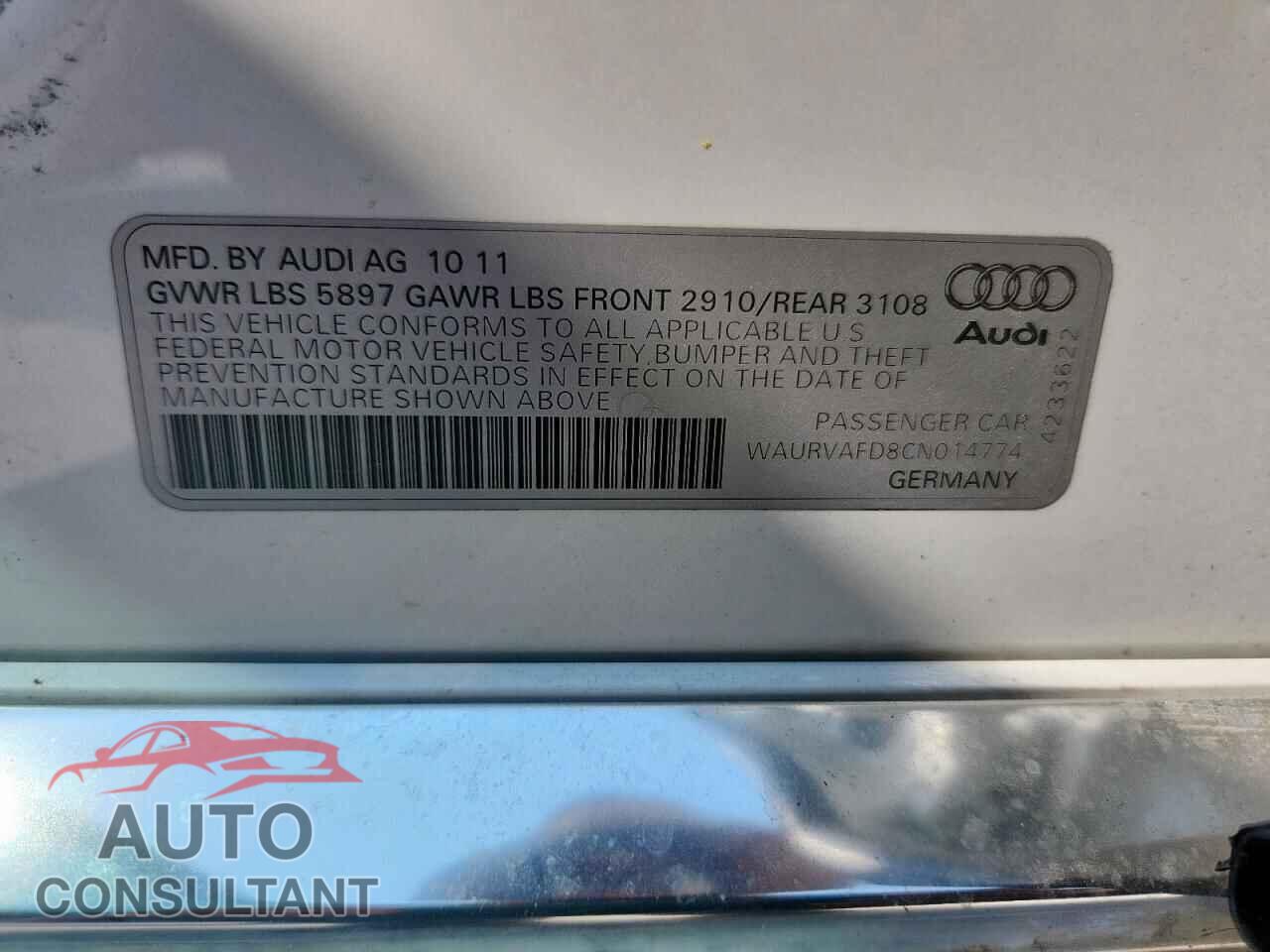 AUDI A8 2012 - WAURVAFD8CN014774