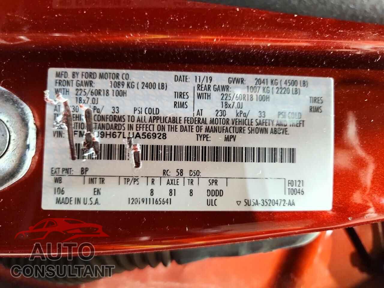 FORD ESCAPE 2020 - 1FMCU9H67LUA56928