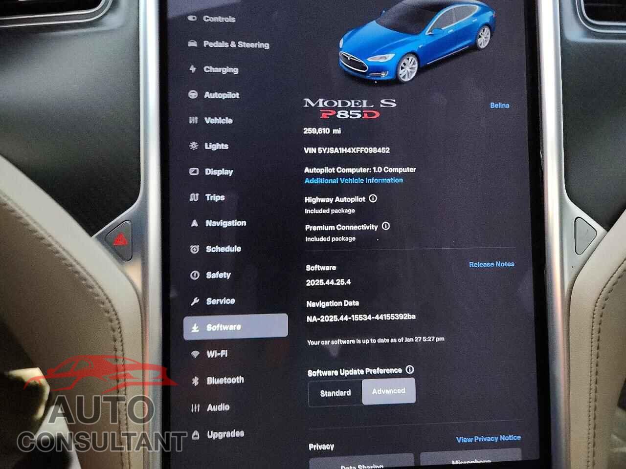 TESLA MODEL S 2015 - 5YJSA1H4XFF098452