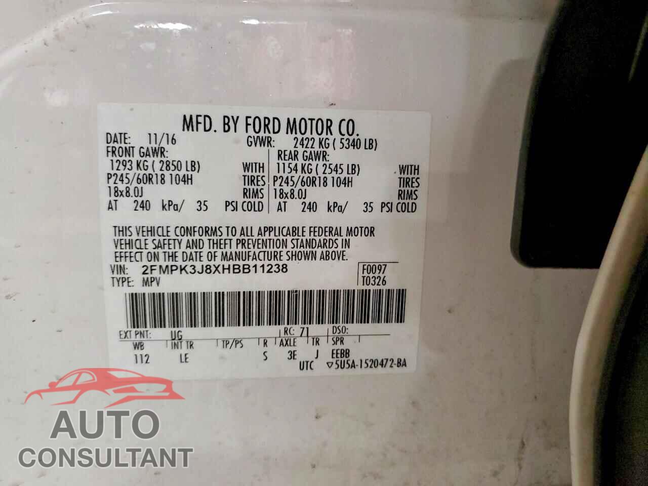 FORD EDGE 2017 - 2FMPK3J8XHBB11238