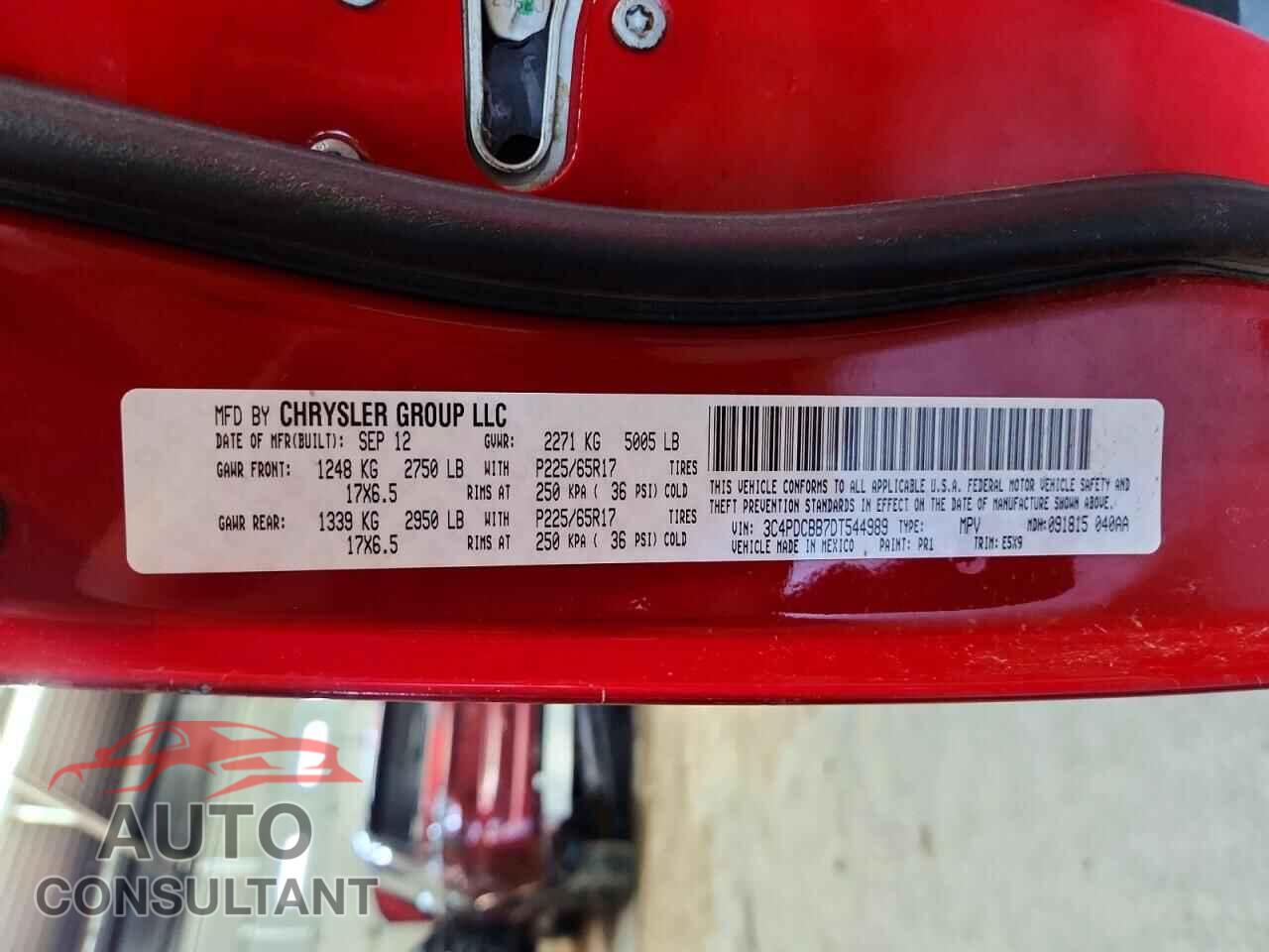 DODGE JOURNEY 2013 - 3C4PDCBB7DT544989
