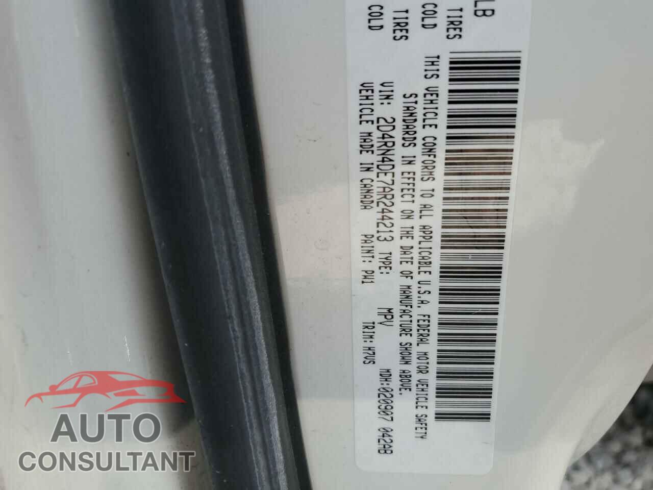 DODGE CARAVAN 2010 - 2D4RN4DE7AR244213