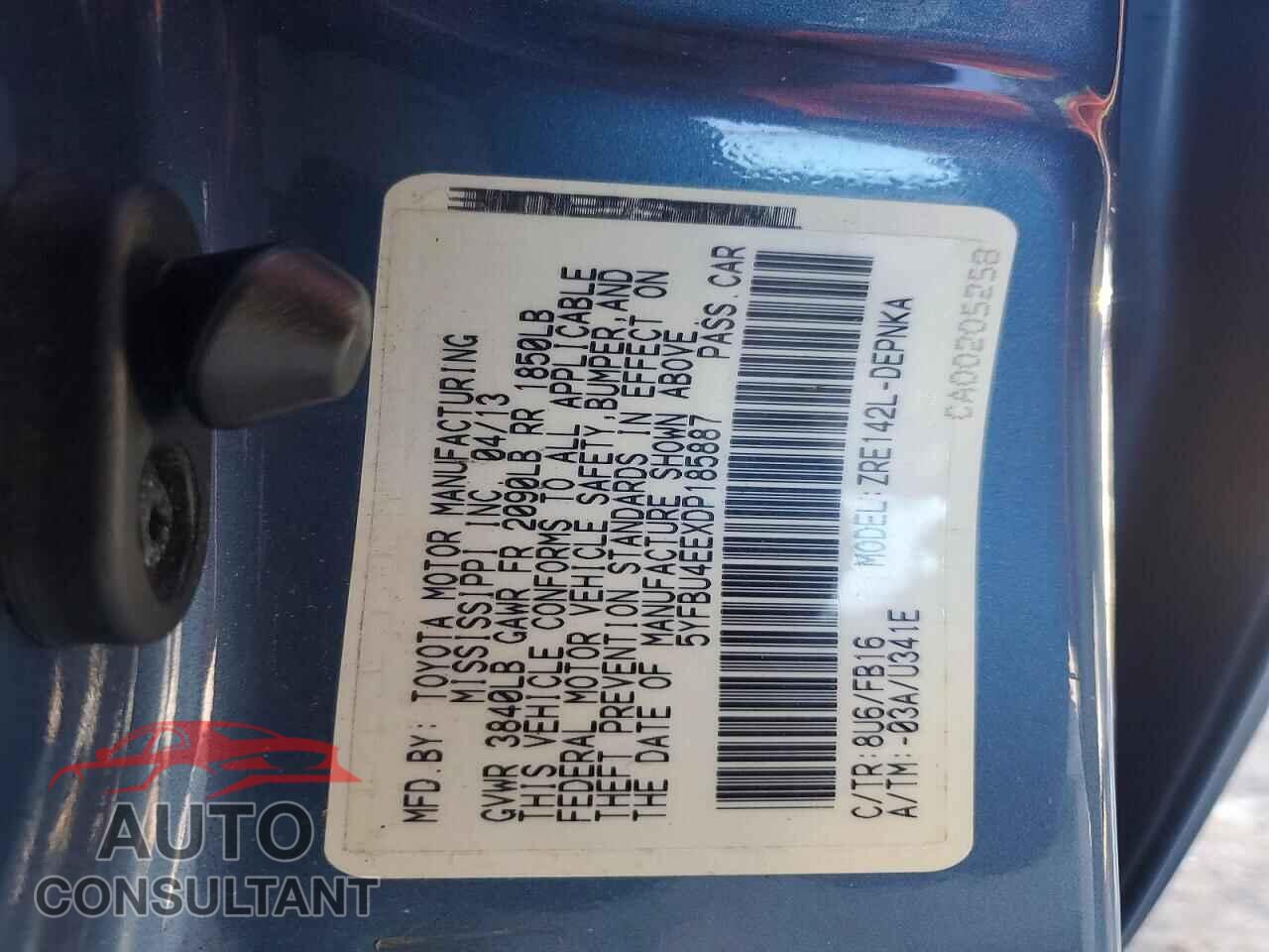 TOYOTA COROLLA 2013 - 5YFBU4EEXDP185887