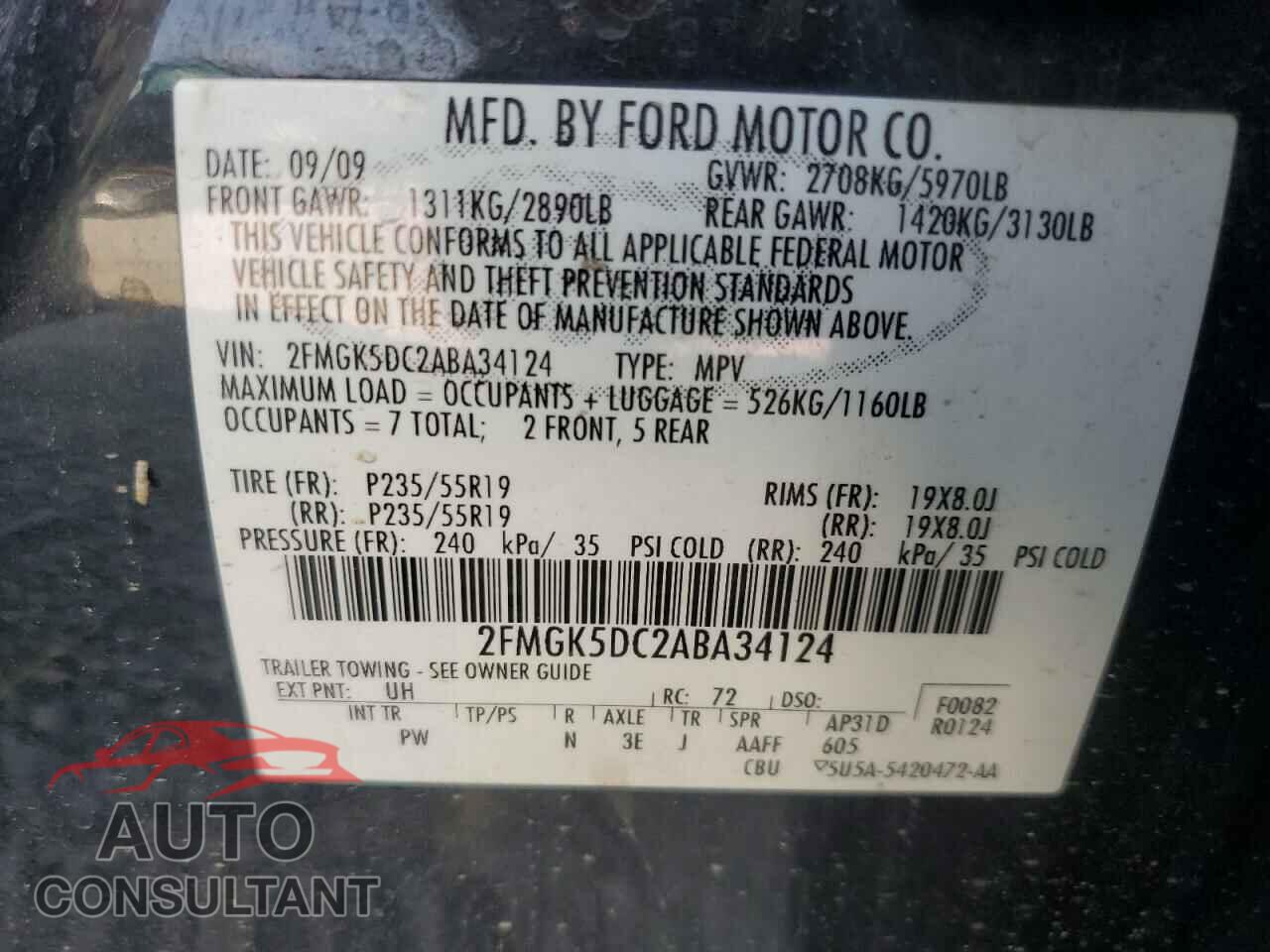 FORD FLEX 2010 - 2FMGK5DC2ABA34124