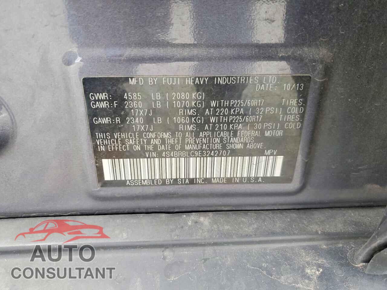 SUBARU OUTBACK 2014 - 4S4BRBLC9E3242707