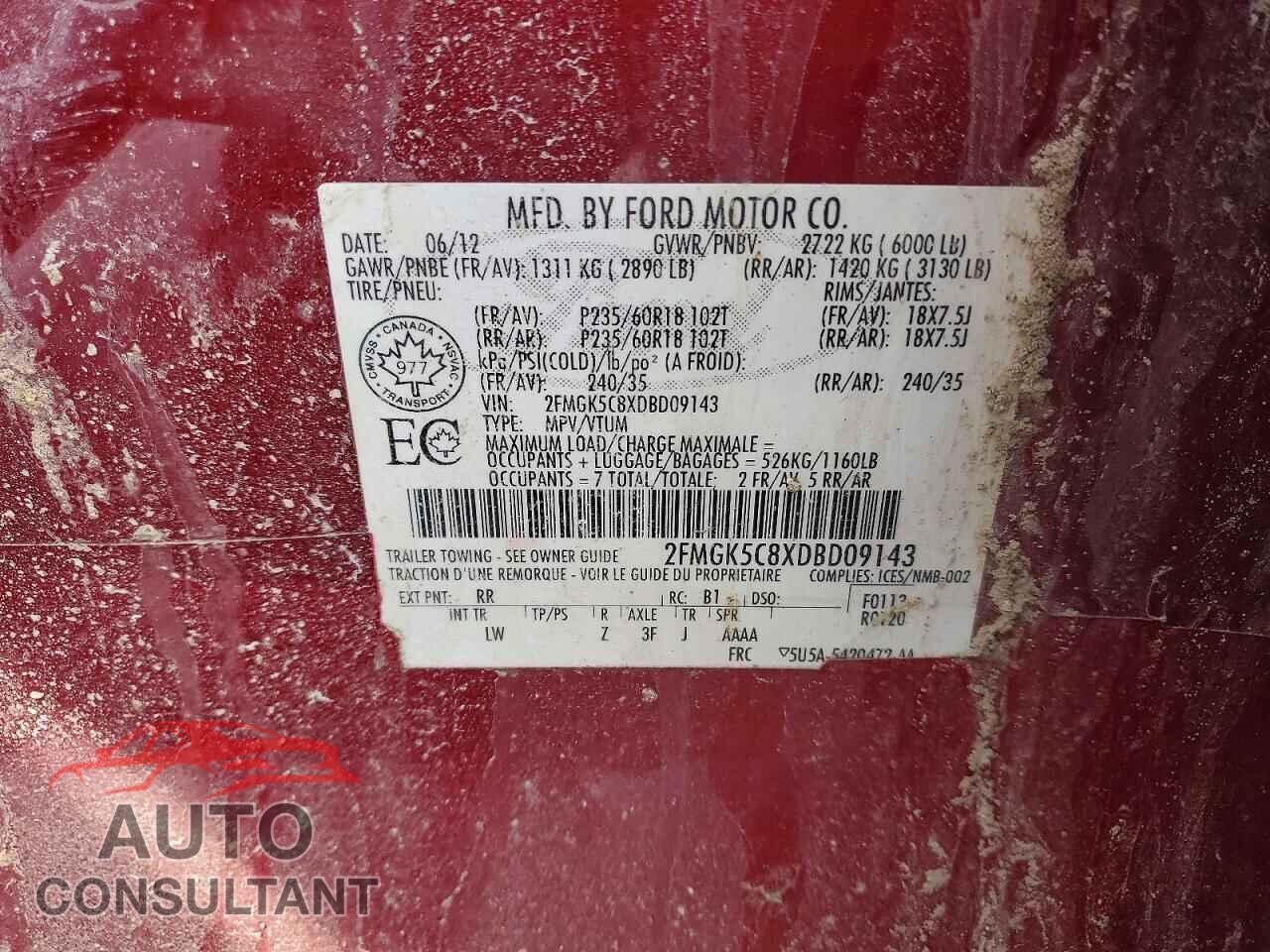 FORD FLEX 2013 - 2FMGK5C8XDBD09143