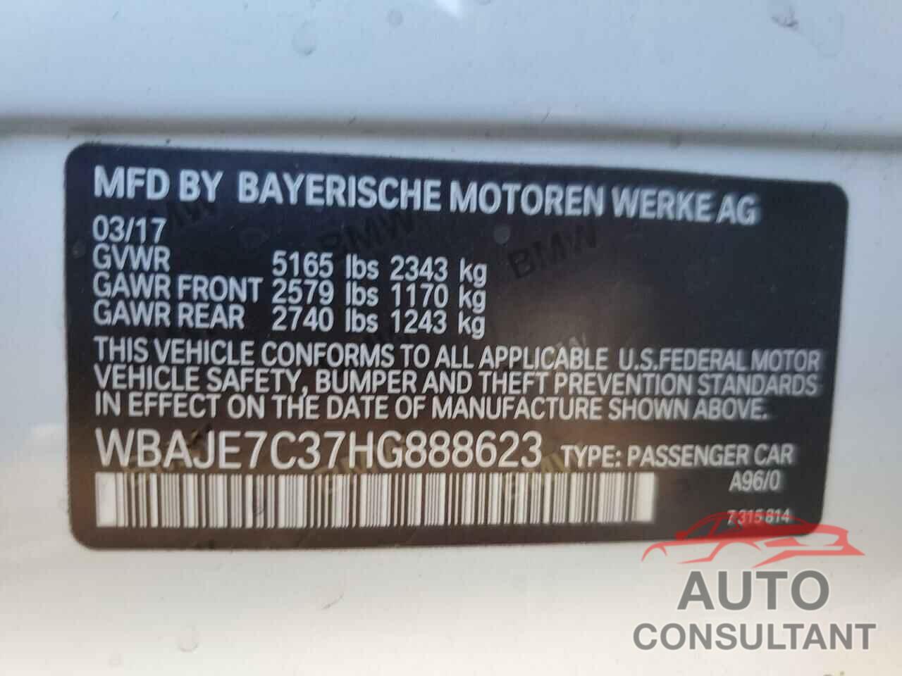 BMW 5 SERIES 2017 - WBAJE7C37HG888623