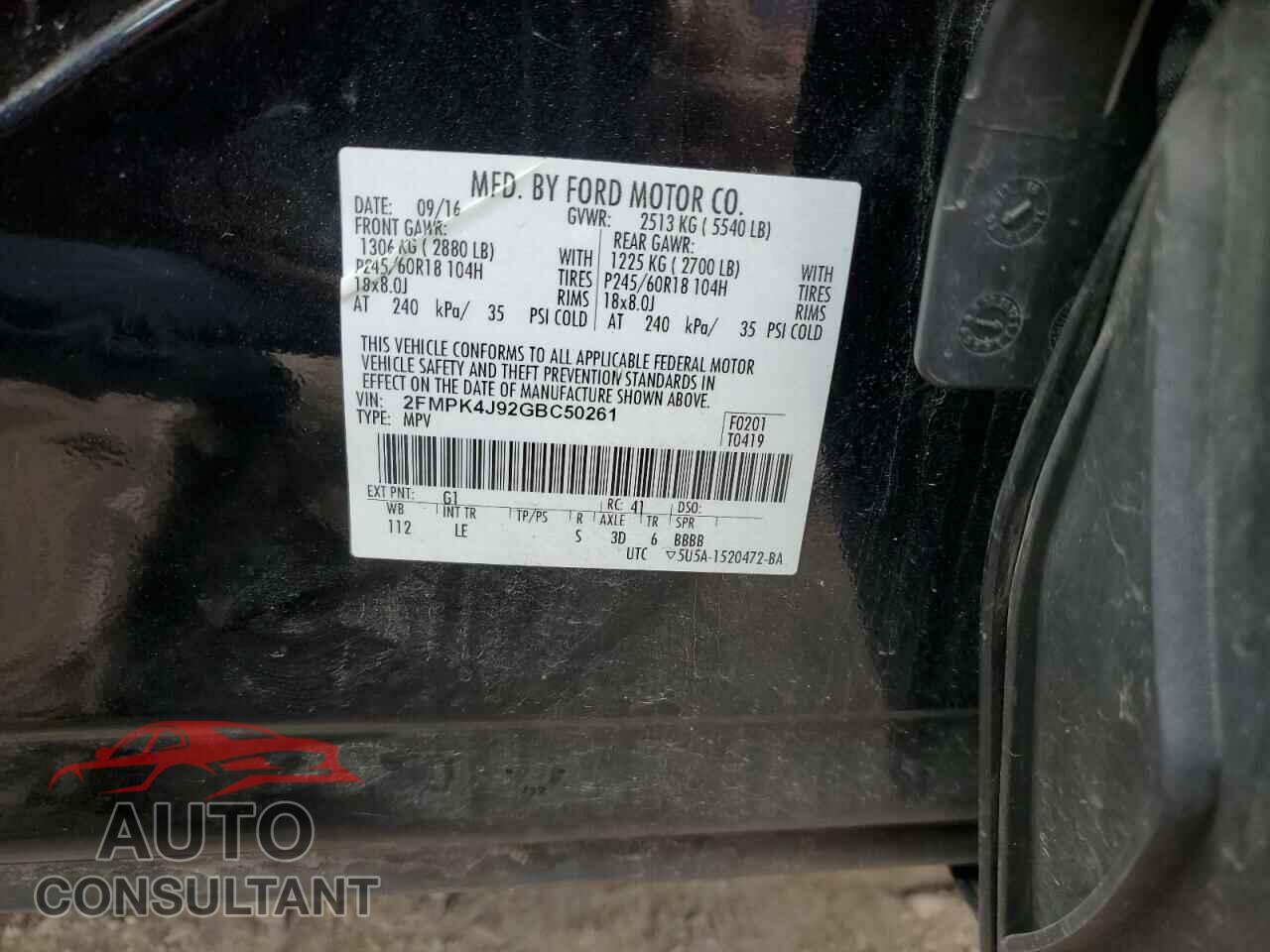 FORD EDGE 2016 - 2FMPK4J92GBC50261