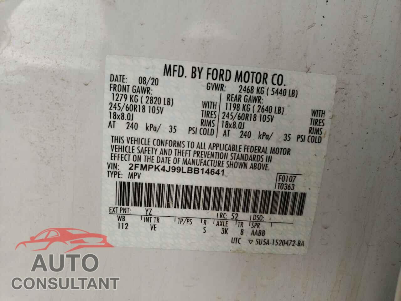 FORD EDGE 2020 - 2FMPK4J99LBB14641