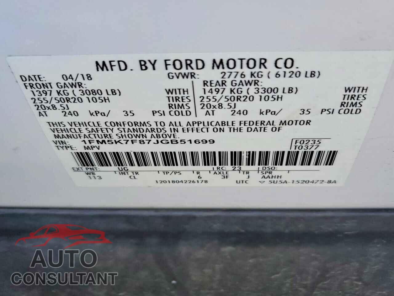 FORD EXPLORER 2018 - 1FM5K7F87JGB51699