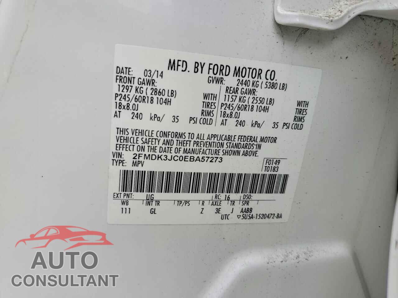 FORD EDGE 2014 - 2FMDK3JC0EBA57273