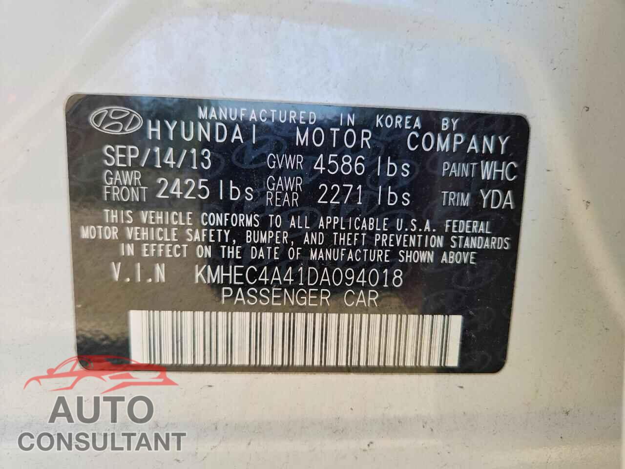 HYUNDAI SONATA 2013 - KMHEC4A41DA094018