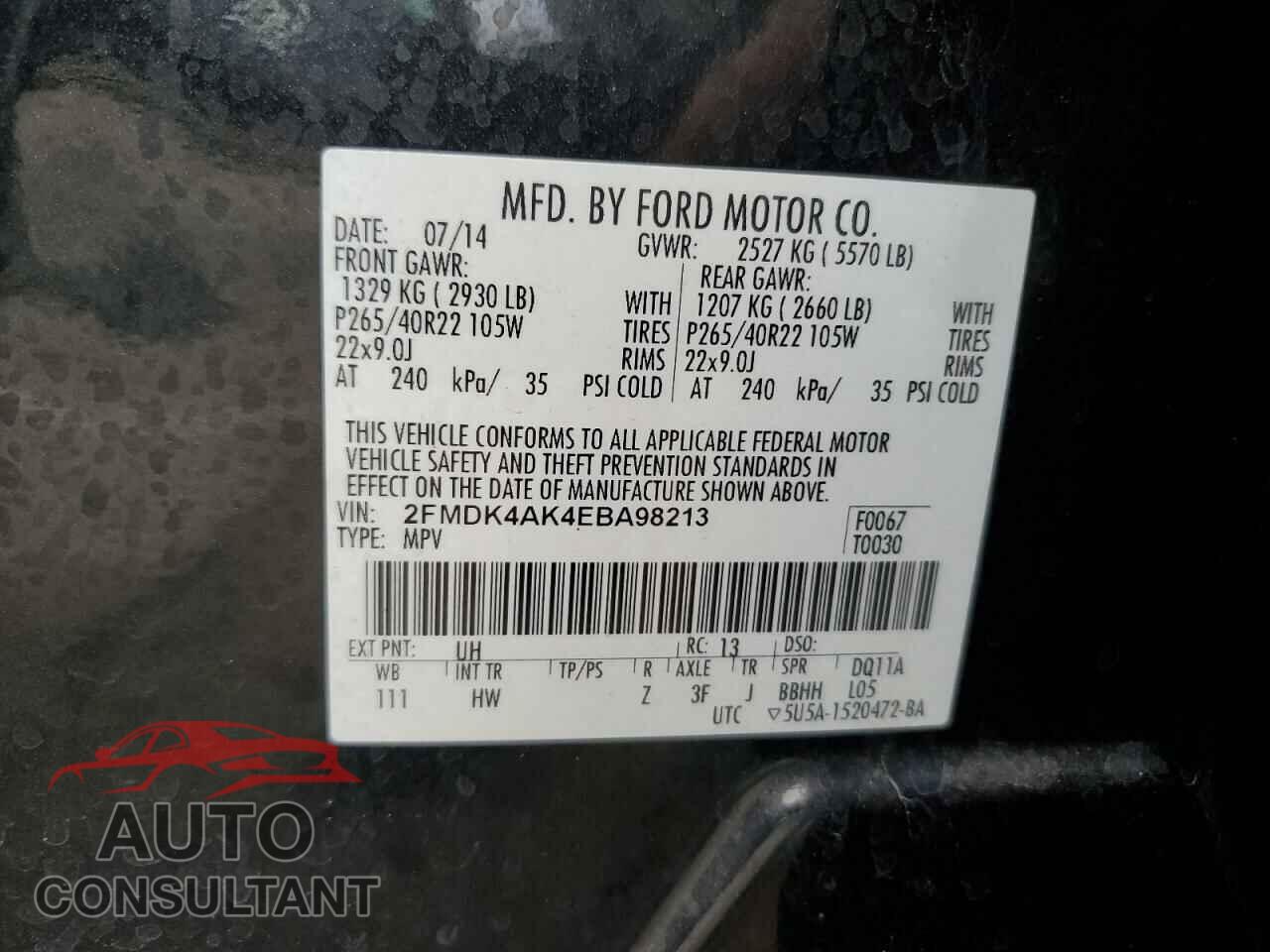 FORD EDGE 2014 - 2FMDK4AK4EBA98213