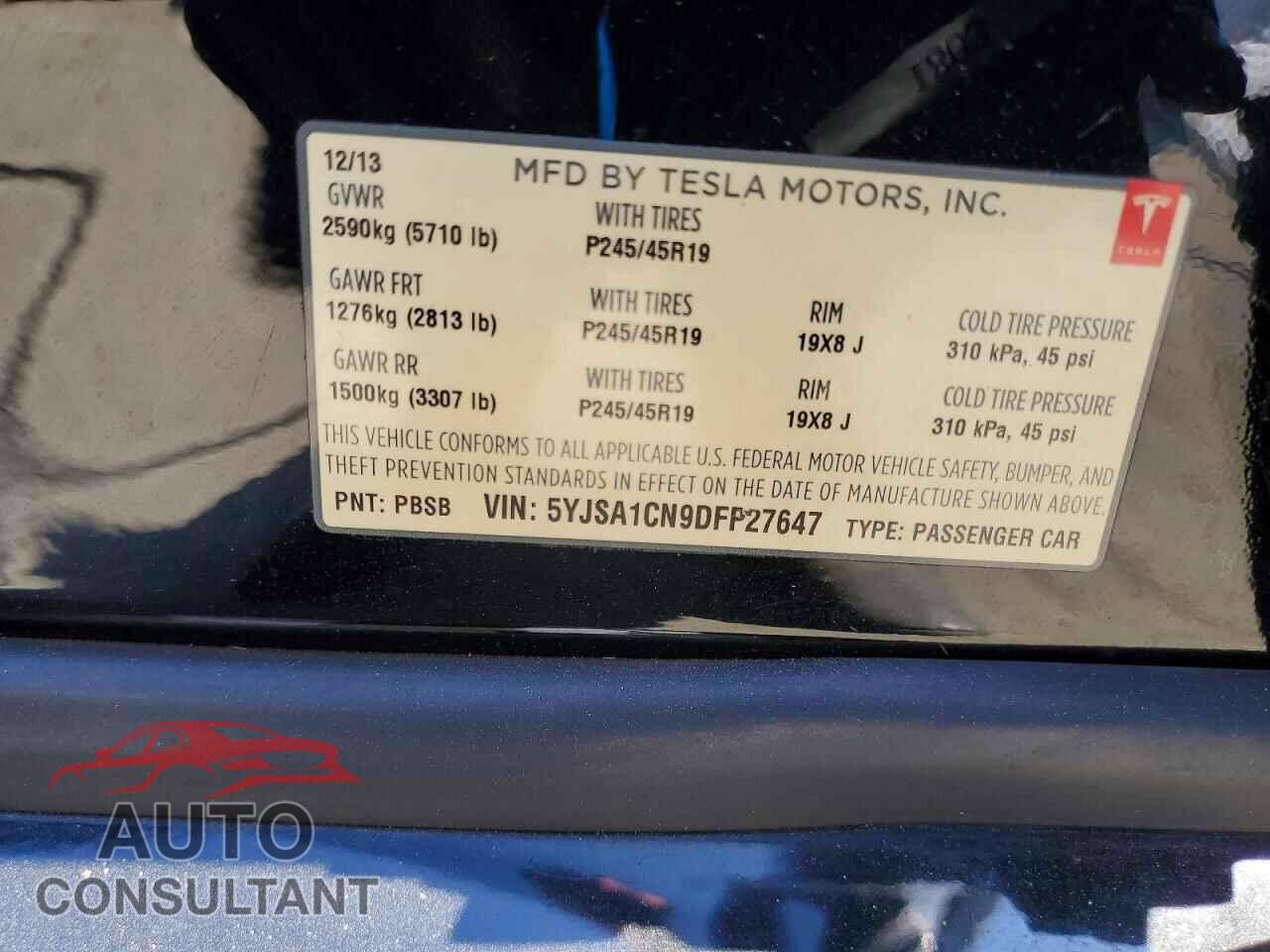 TESLA MODEL S 2013 - 5YJSA1CN9DFP27647
