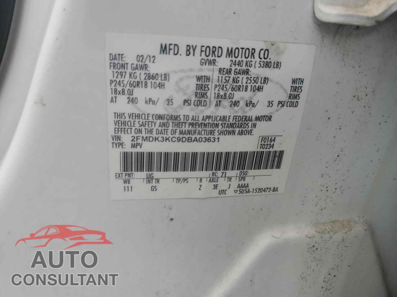 FORD EDGE 2013 - 2FMDK3KC9DBA03631