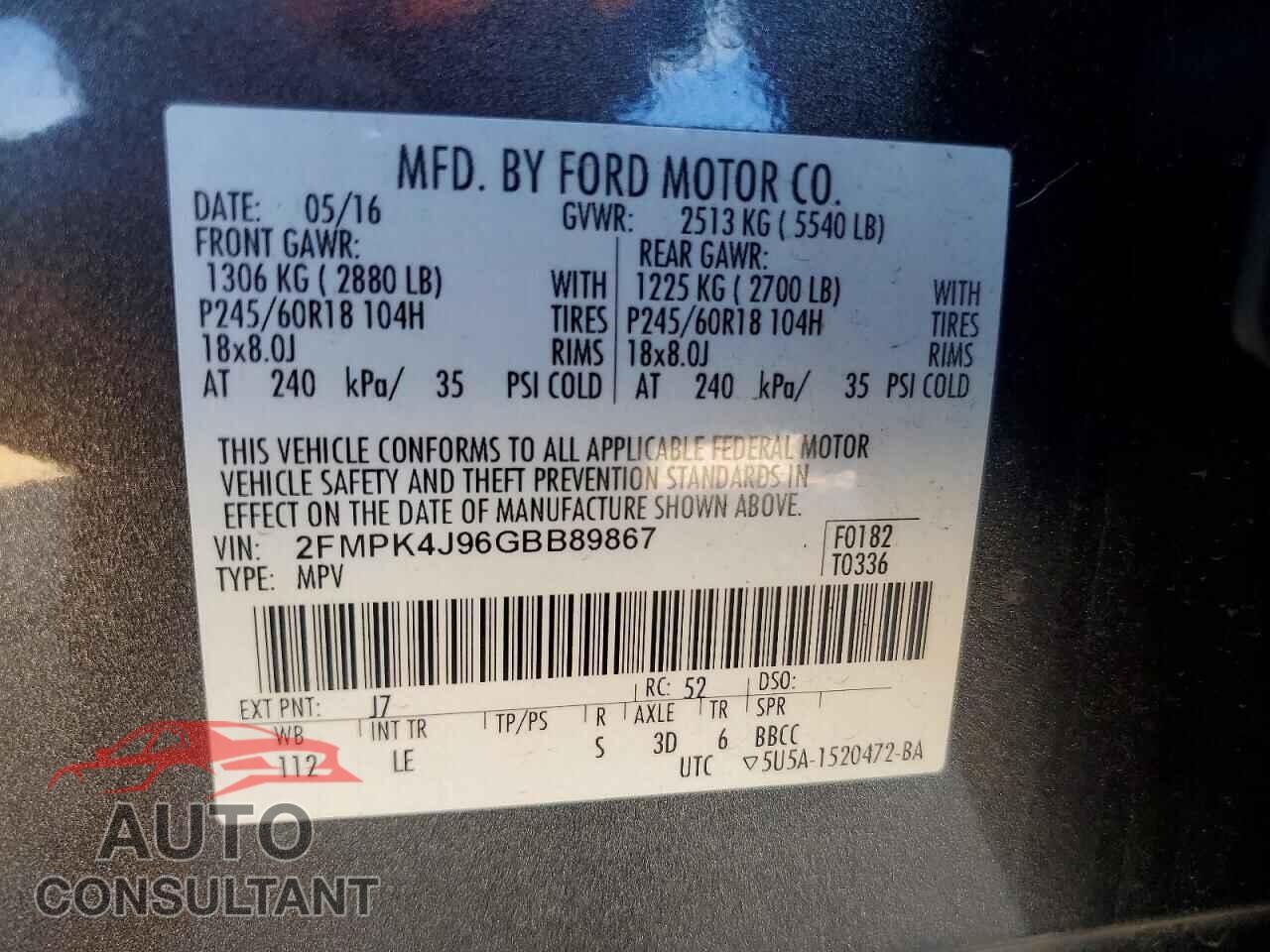 FORD EDGE 2016 - 2FMPK4J96GBB89867