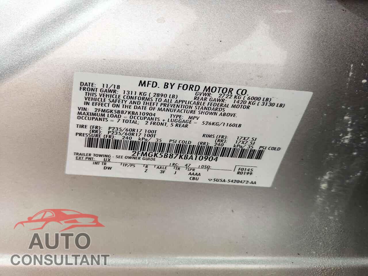 FORD FLEX 2019 - 2FMGK5B87KBA10904