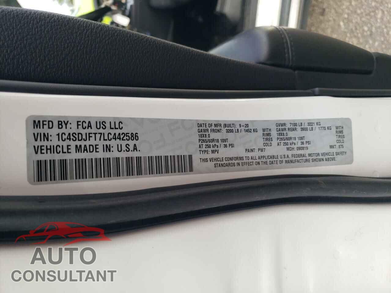 DODGE DURANGO 2020 - 1C4SDJFT7LC442586