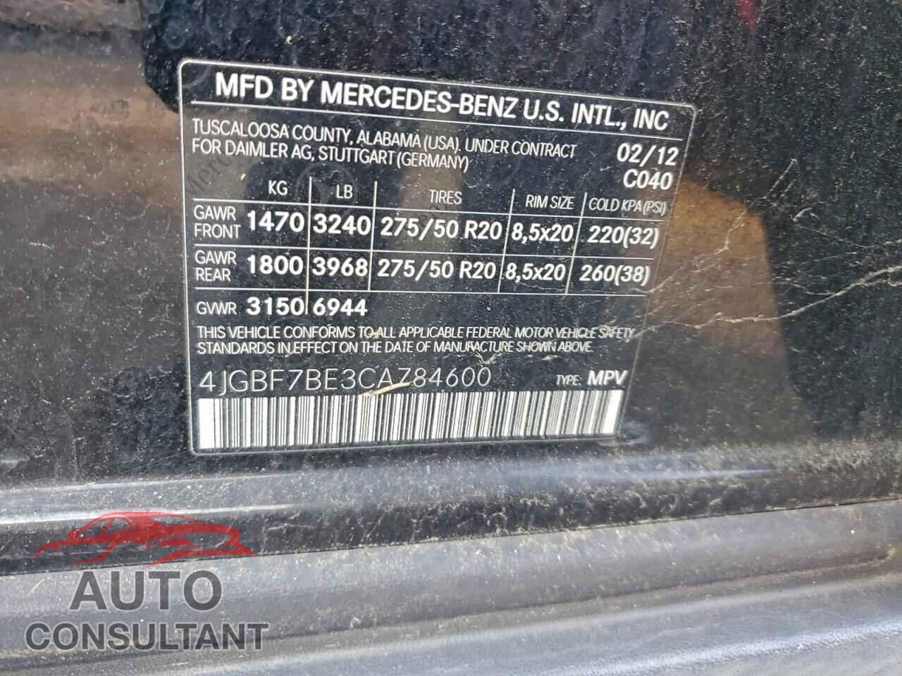 MERCEDES-BENZ GL-CLASS 2012 - 4JGBF7BE3CA784600