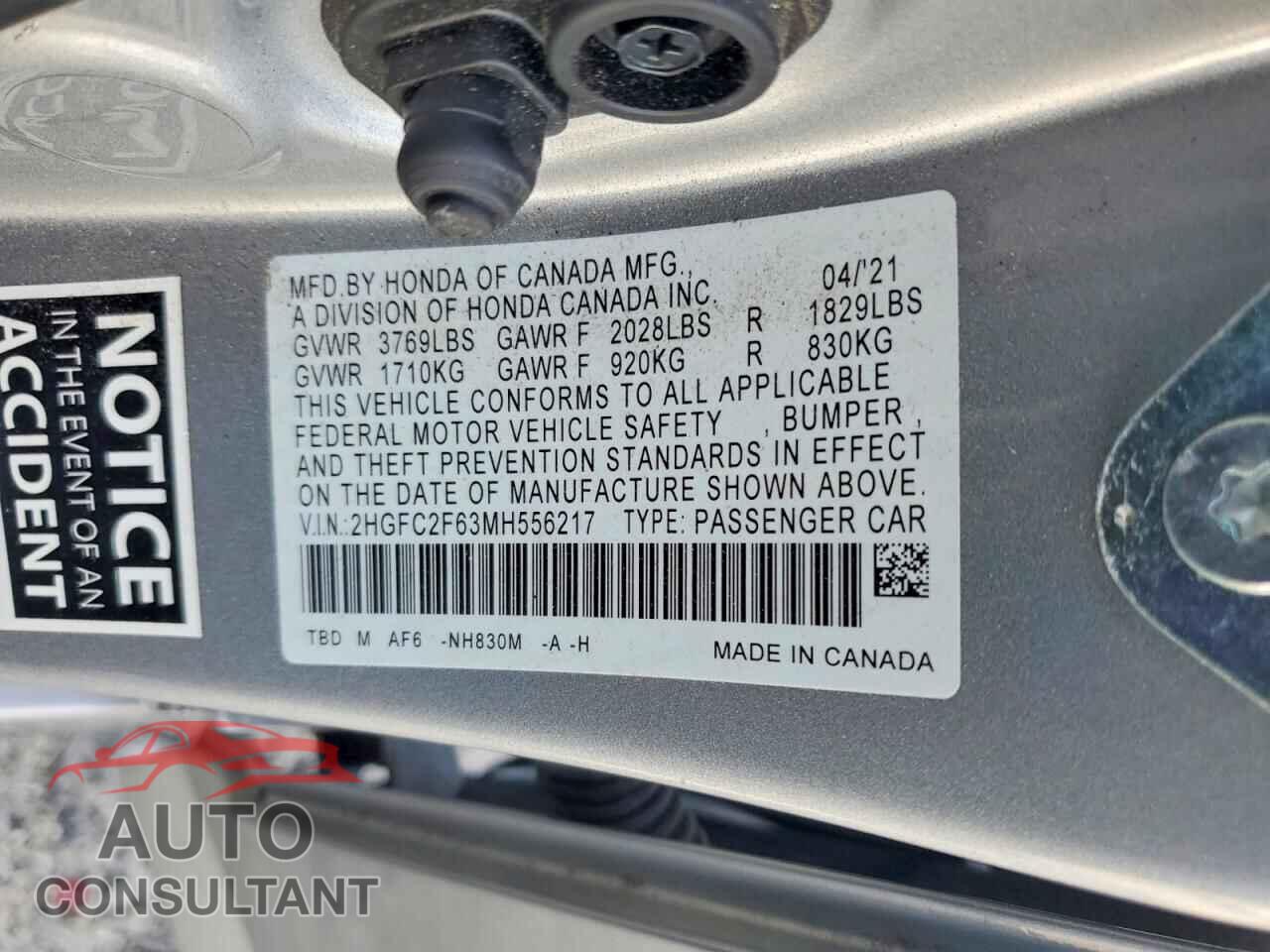 HONDA CIVIC 2021 - 2HGFC2F63MH556217