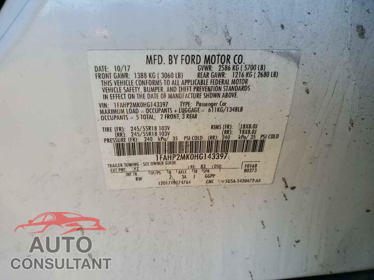FORD TAURUS 2017 - 1FAHP2MK0HG143397