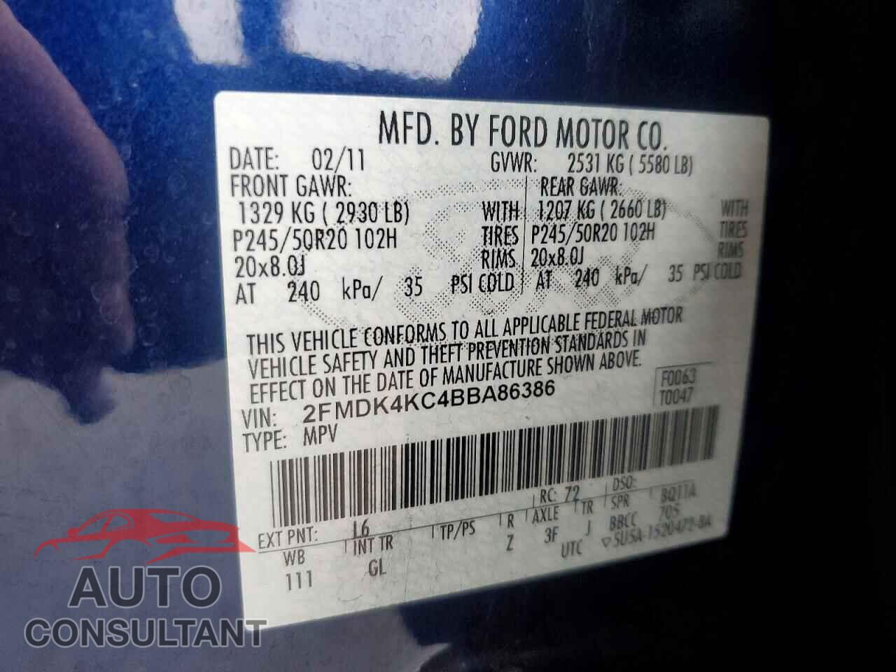 FORD EDGE 2011 - 2FMDK4KC4BBA86386