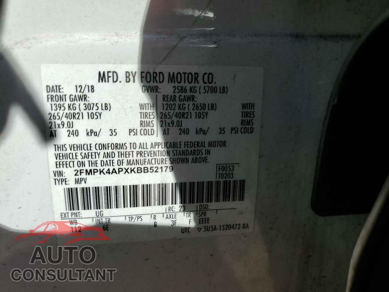 FORD EDGE 2019 - 2FMPK4APXKBB52179