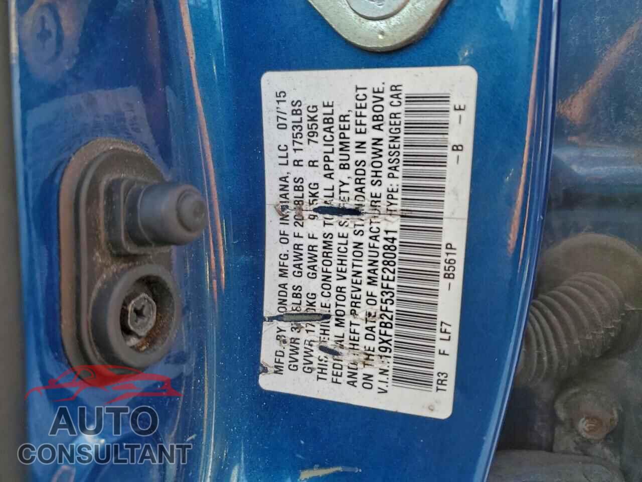 HONDA CIVIC 2015 - 19XFB2F53FE280841