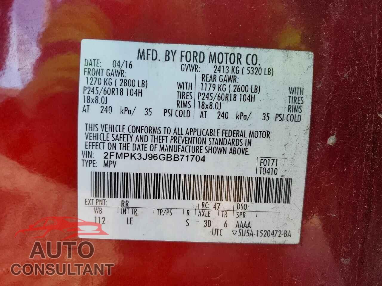 FORD EDGE 2016 - 2FMPK3J96GBB71704