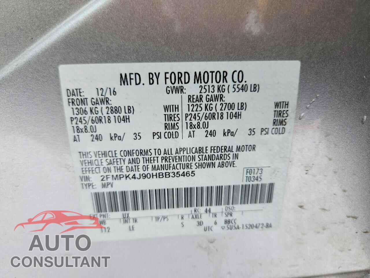 FORD EDGE 2017 - 2FMPK4J90HBB35465